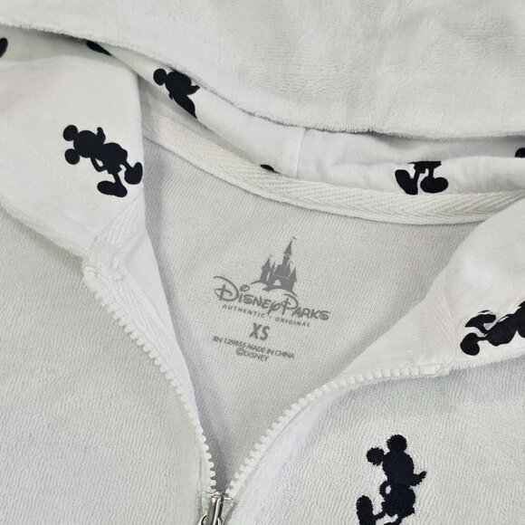 Disney Parks White Hooded Cover-Up Dress With Zipper Mickey Mouse Print Kids XS - Picture 3 of 5